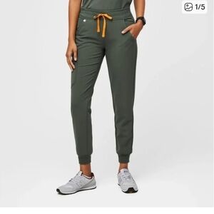 Figs Olive Jogger Pants with Orange Drawstring